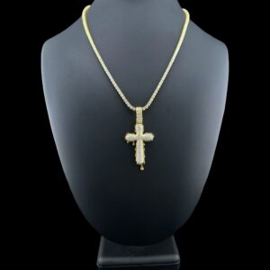 14k Gold Drippy Cross Diamond Pendant